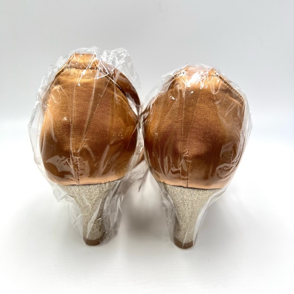 TTDanceWear Womens Brown Copper Satin Glitter Ballroom Dance Heels Shoes 9.5 NEW - Picture 9 of 16